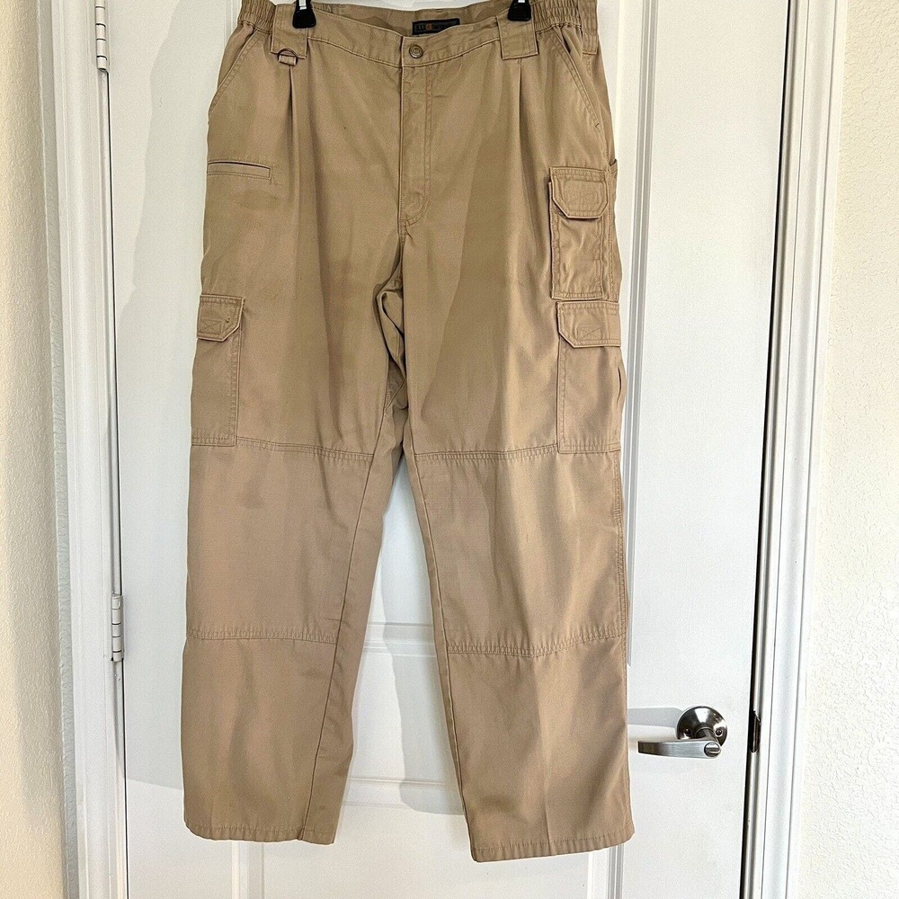 5.11 511 Tactical Cargo Pants Men 40x32 Khaki Tan Beige Canvas Expandable Waist
